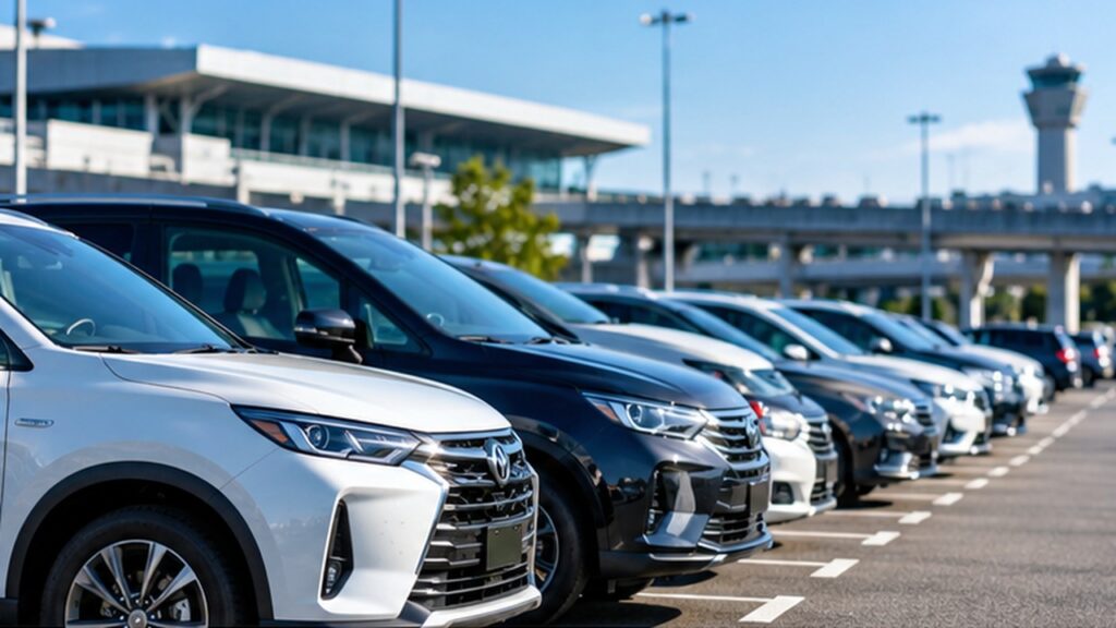 成田空港の駐車料金を比較するイメージとして並んだ複数の駐車車両