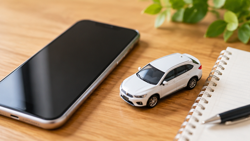 PayPayドーム周辺の駐車場予約をイメージしたスマートフォンと車の模型