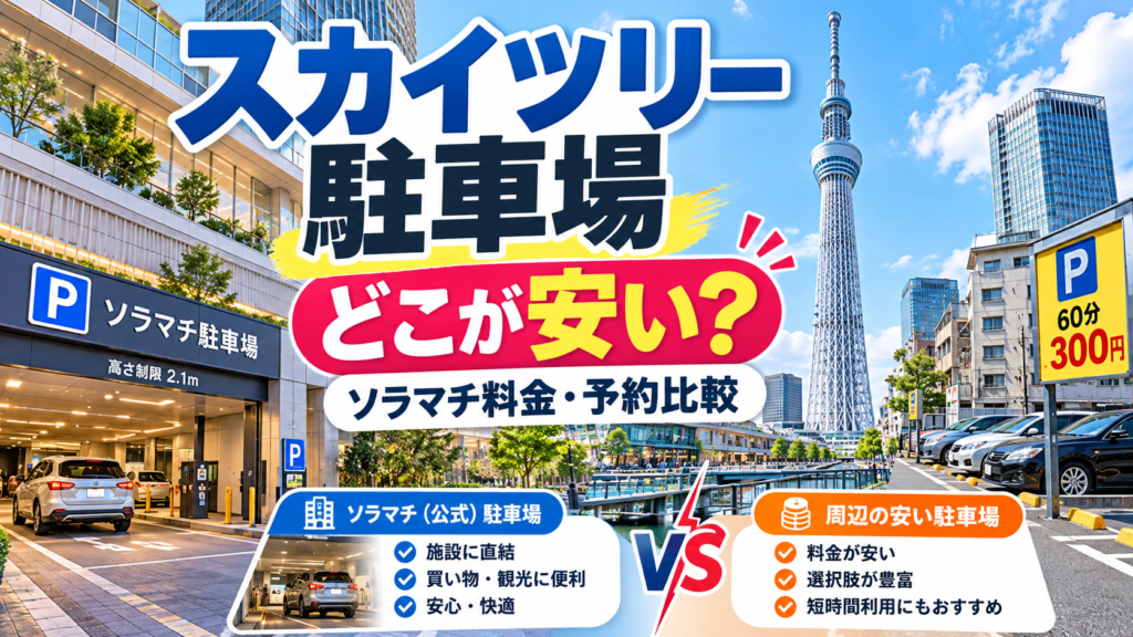 東京スカイツリーとソラマチ公式駐車場・周辺の安い駐車場の料金や予約方法を比較